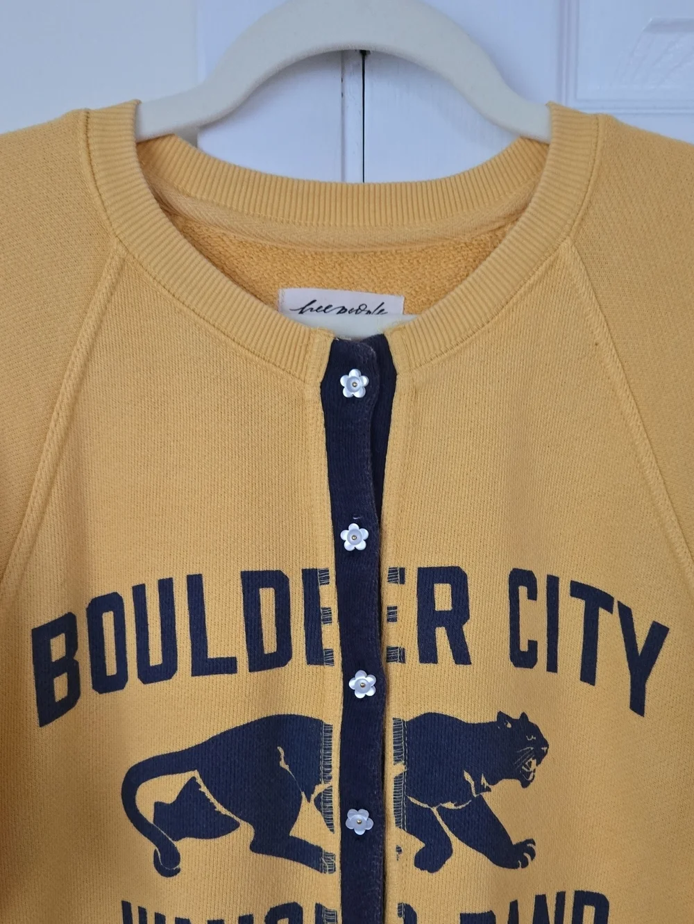 Free People Boulder City Junior Band Sweatshirt Cardigan Flower Buttons Medium
